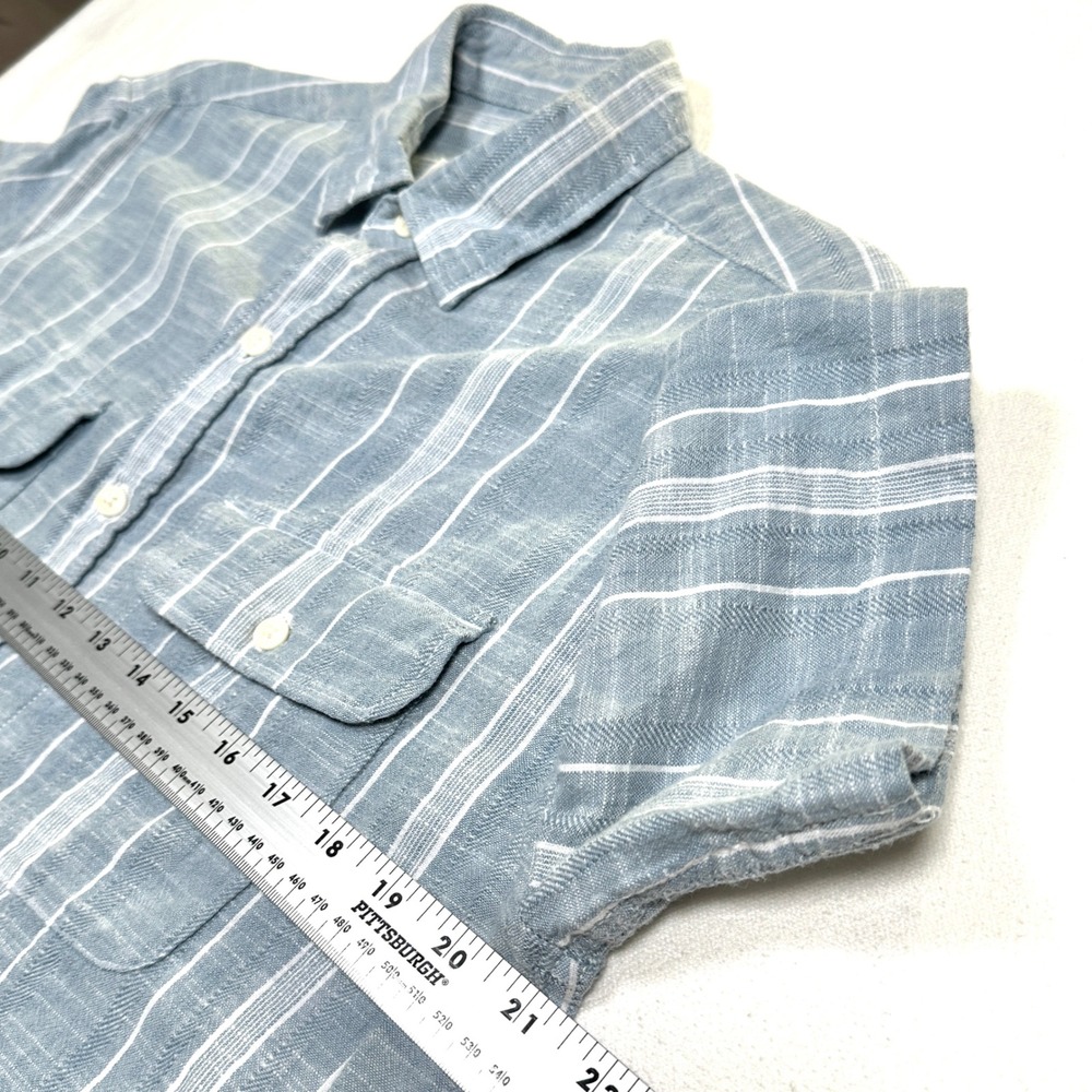 American Eagle Striped Shirt Cotton Short Sleeve Everyday Button Down Mens Blue - Picture 9 of 11